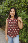 Maroon Block Print Top