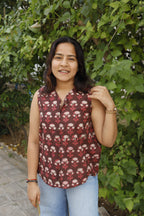 Maroon Block Print Top