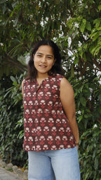 Maroon Block Print Top