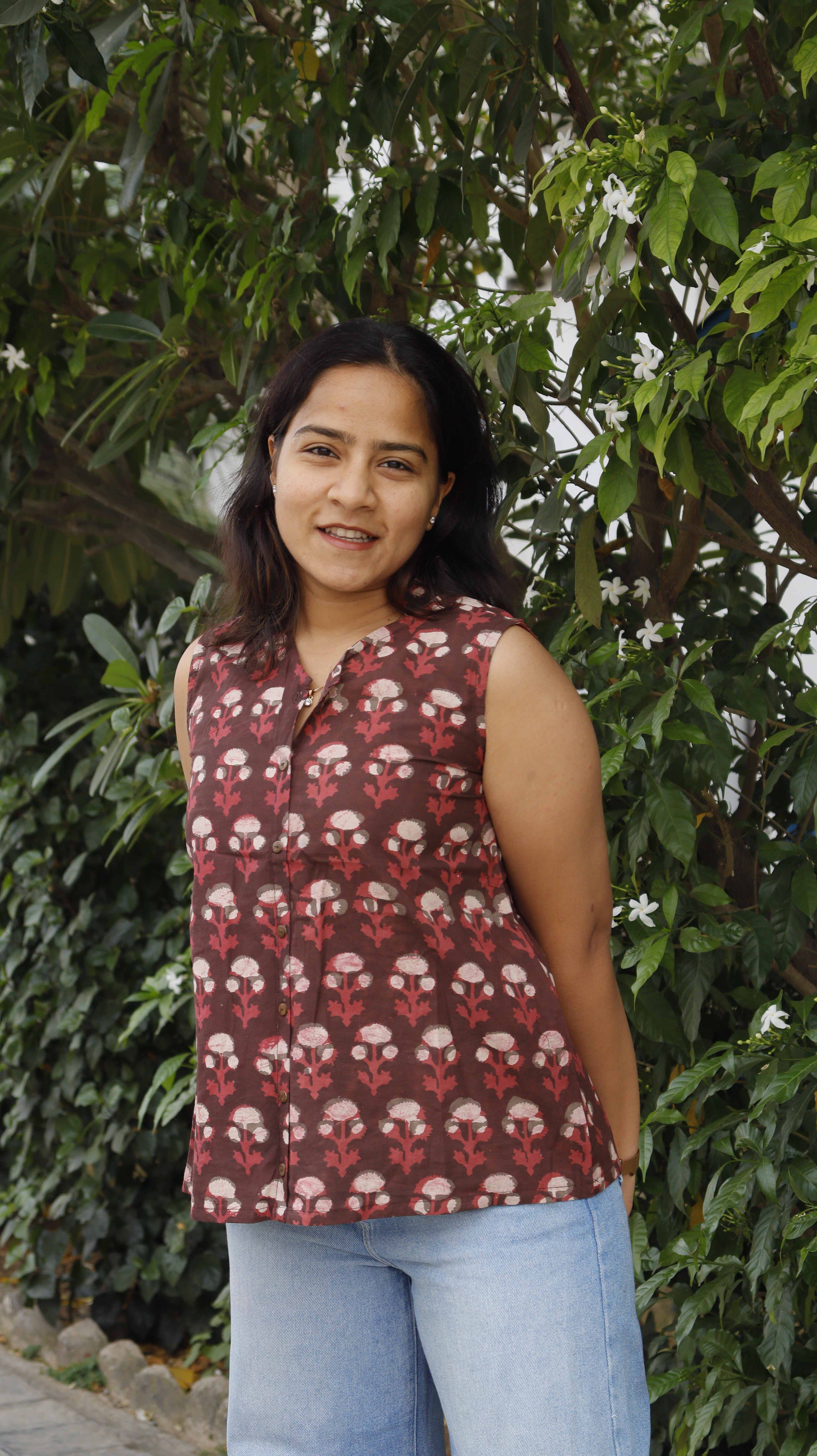 Maroon Block Print Top