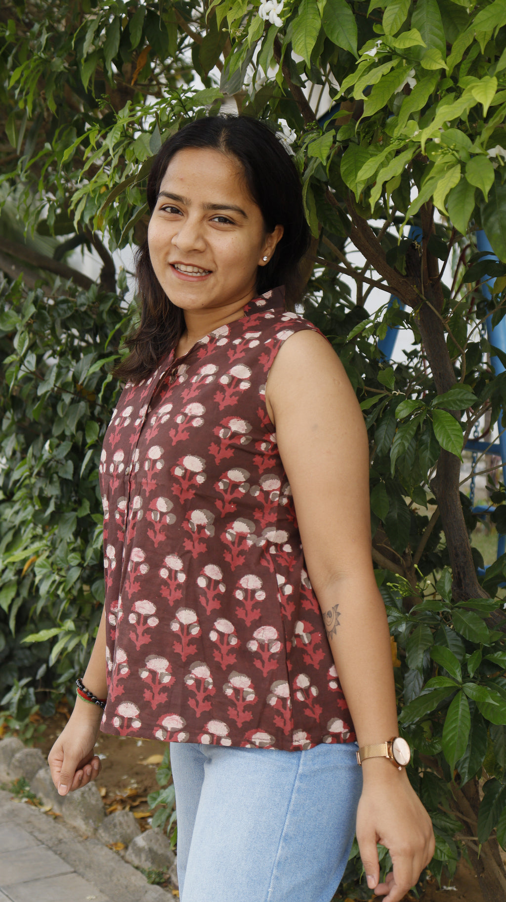Maroon Block Print Top