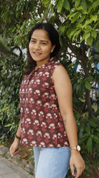 Maroon Block Print Top
