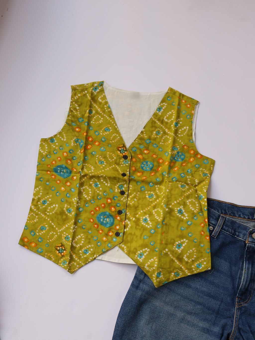 Olive Bandhani Vest