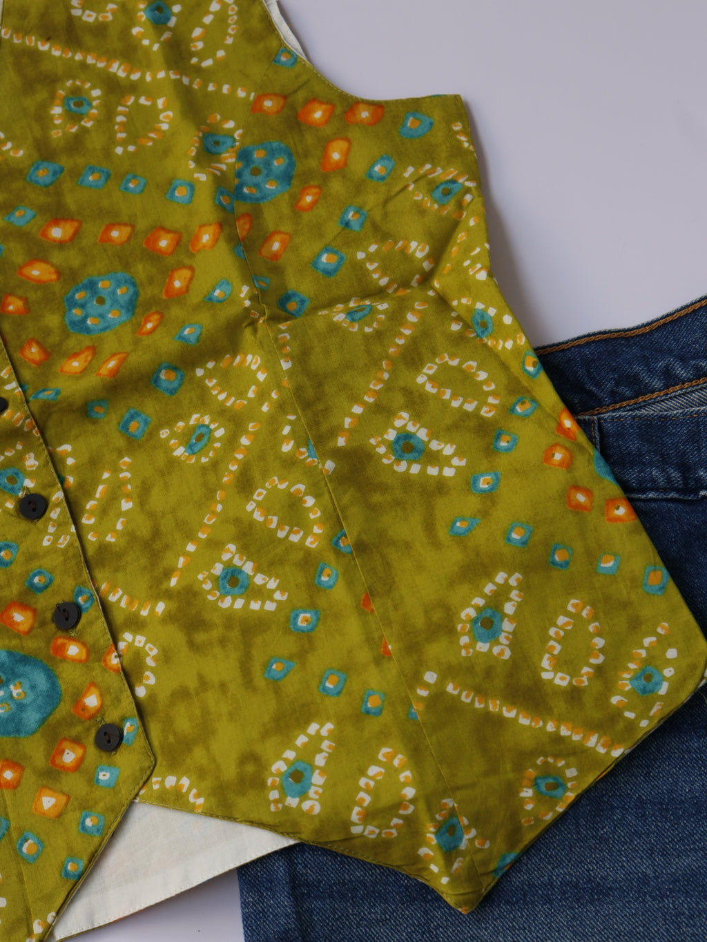 Olive Bandhani Vest