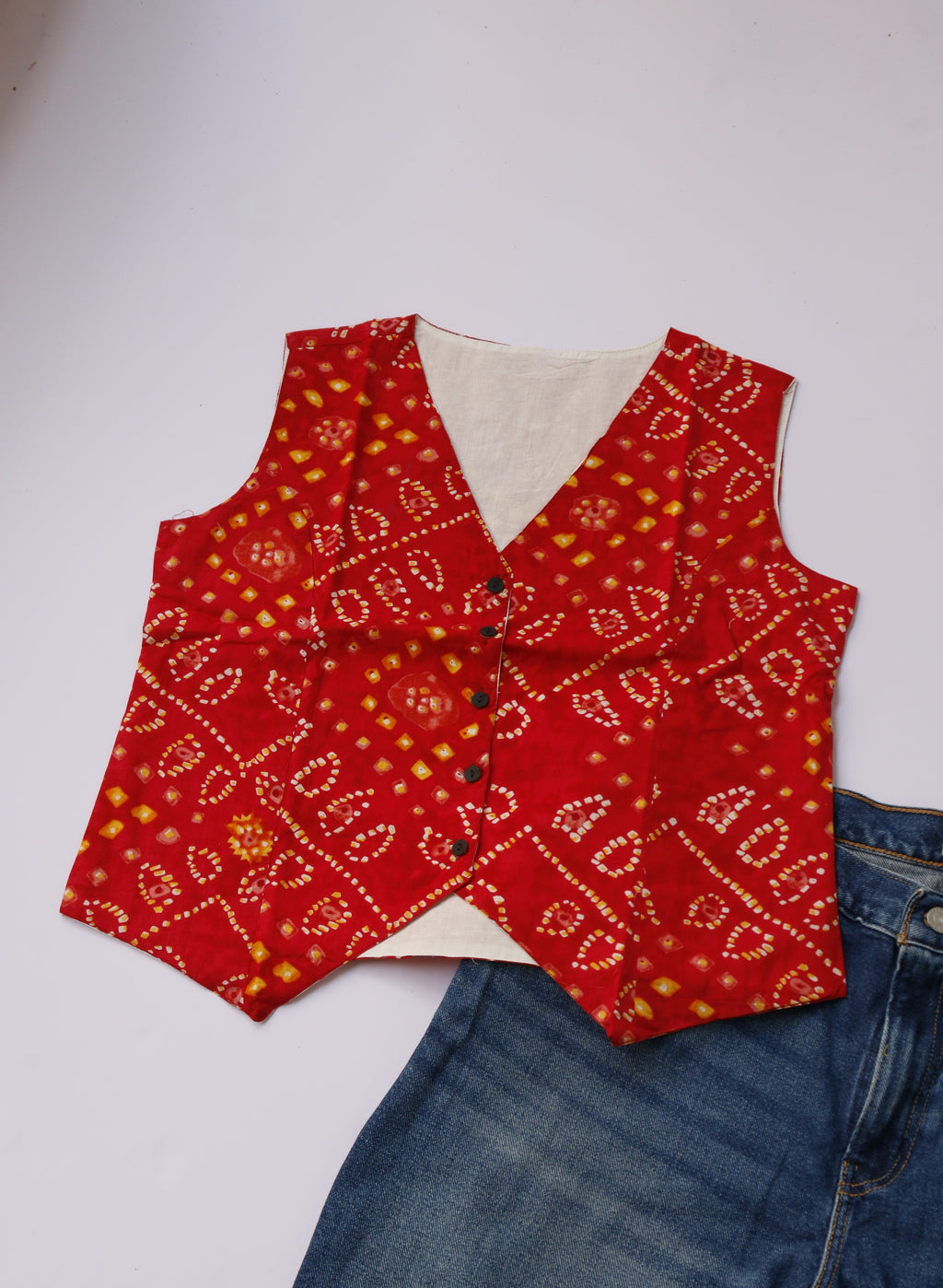 Red Bandhani Vest