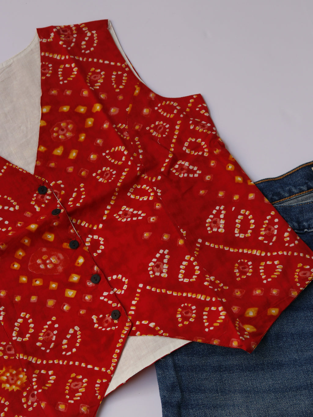 Red Bandhani Vest