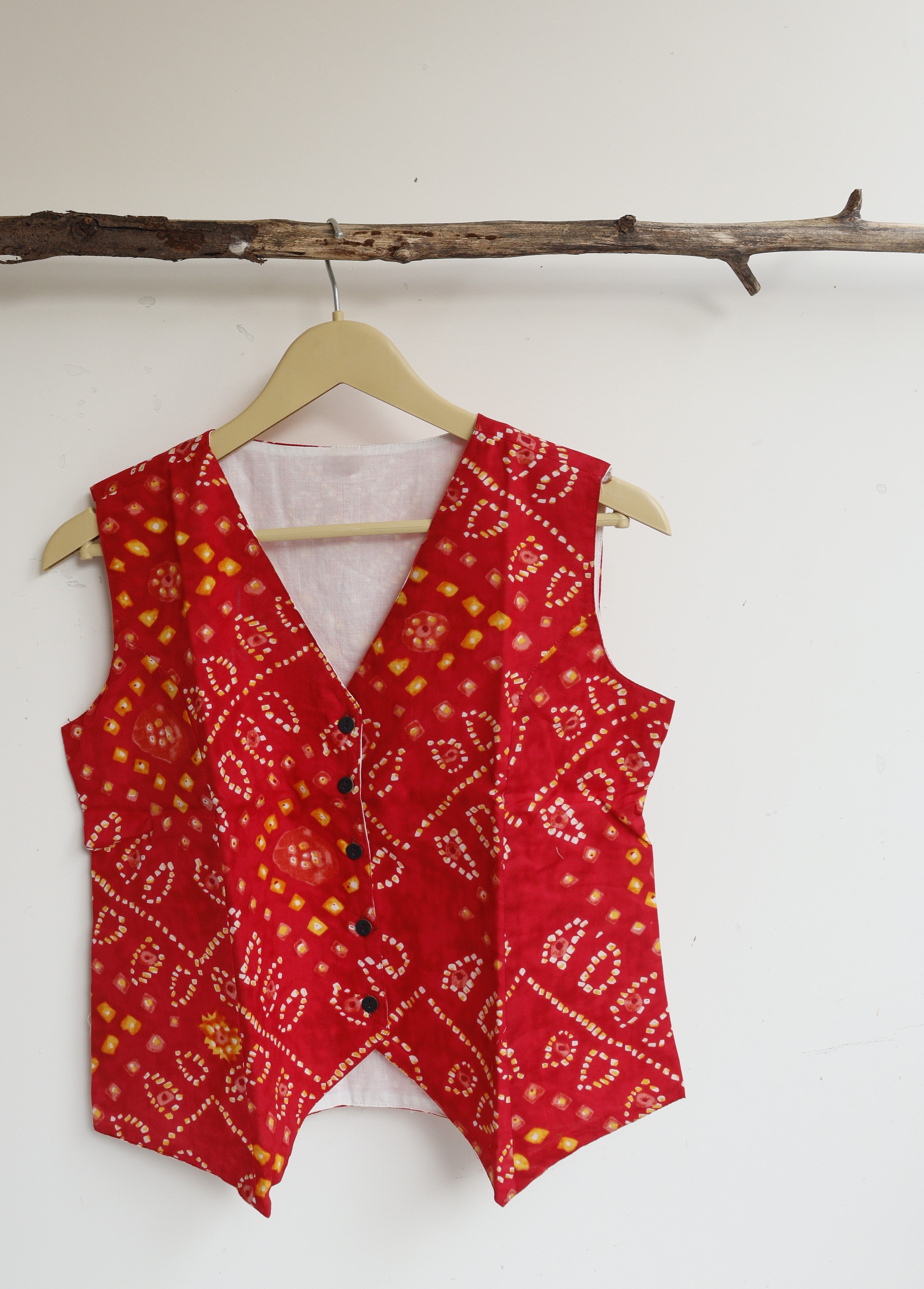 Red Bandhani Vest